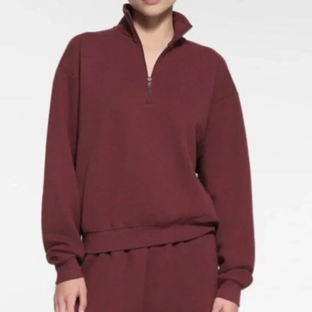 Skims Cotton Fleece Quarter Zip Pullover Sweatshirt